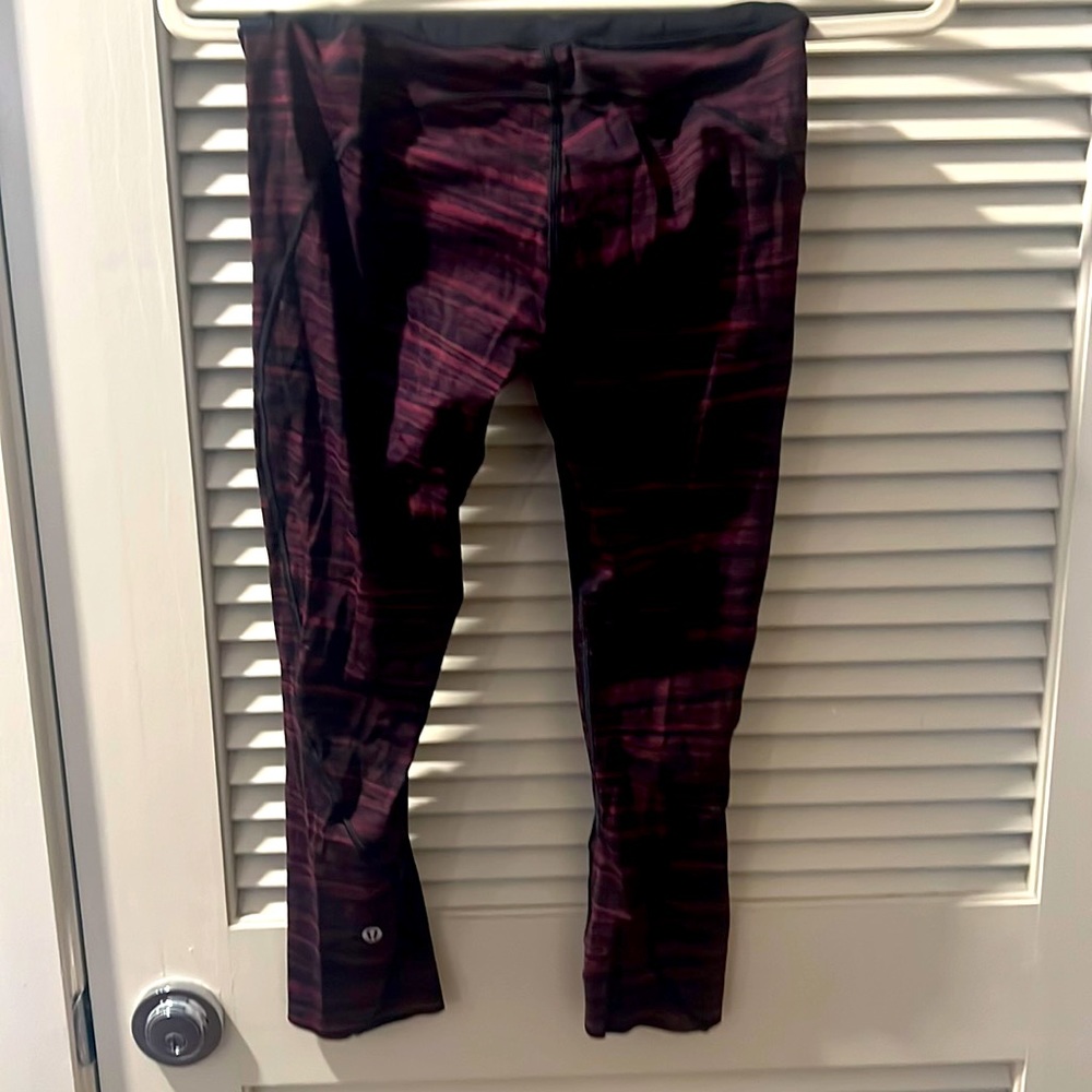 Lightly Worn Lululemon cro Pants- Burgundy and black striped